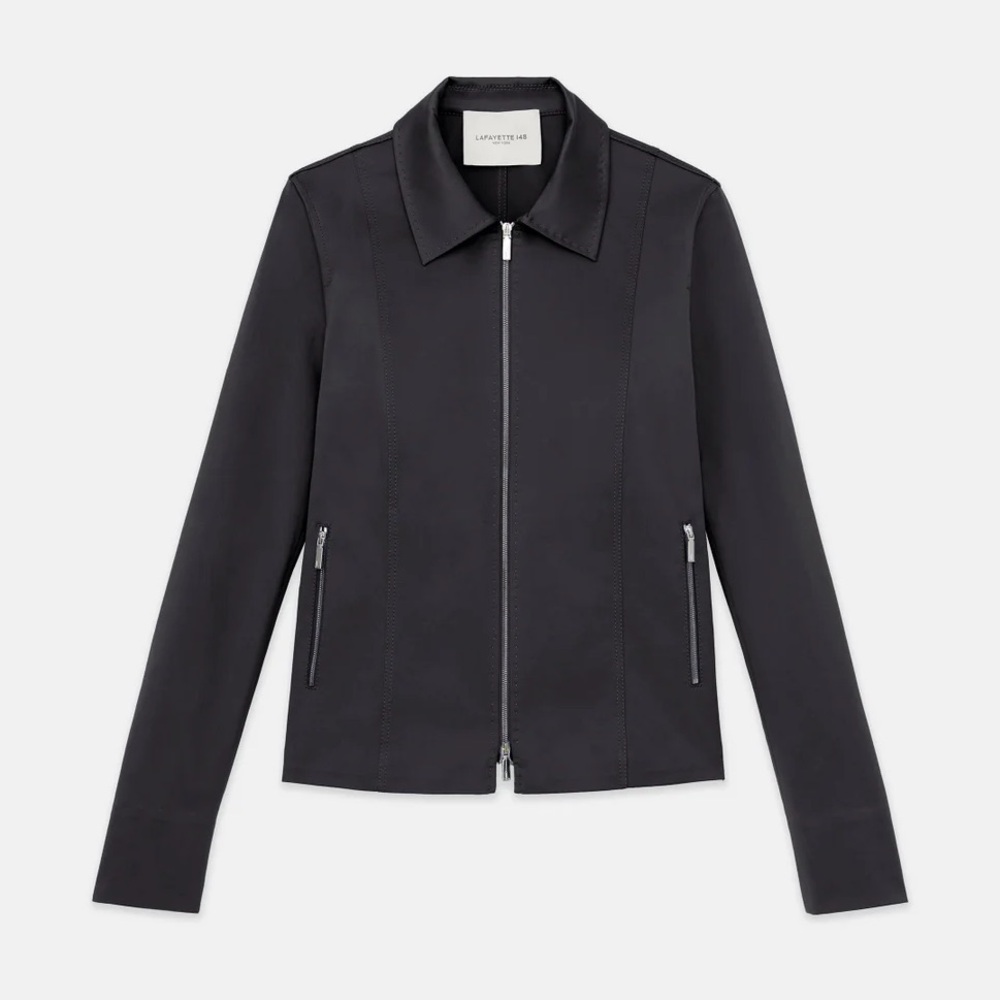Lafayette 148 Cotton Sateen Zip Jacket 2X Ink Excellent Condition $798